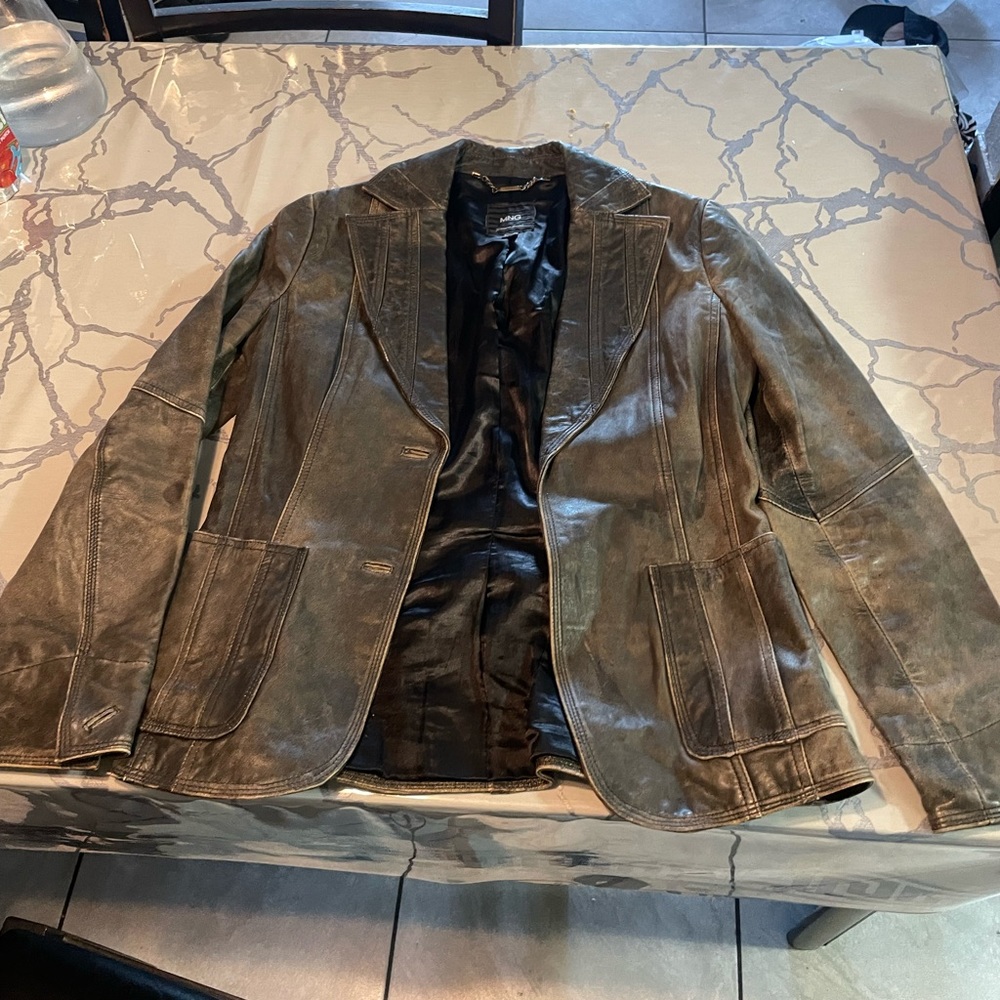 MNG Forest Green Leather Jacket